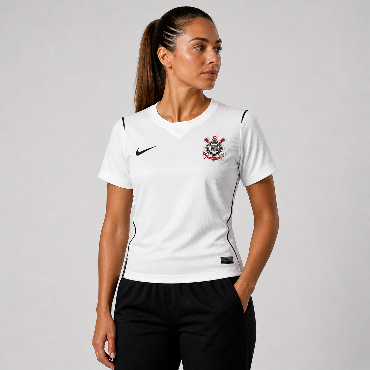 Corinthians home women's soccer jersey 2026/27 fan version in white and black