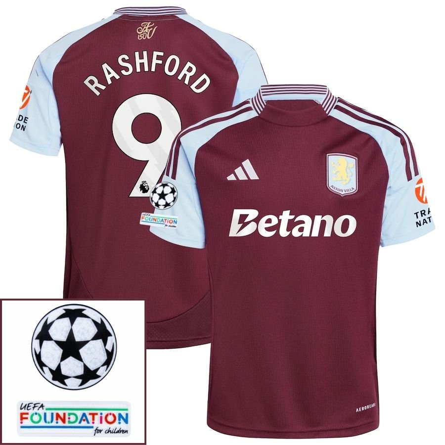 Aston Villa Rashford 9 Home Fan Jersey 2024/25 Patches UCL UEFA Foundation (Official Printing) - FutStore