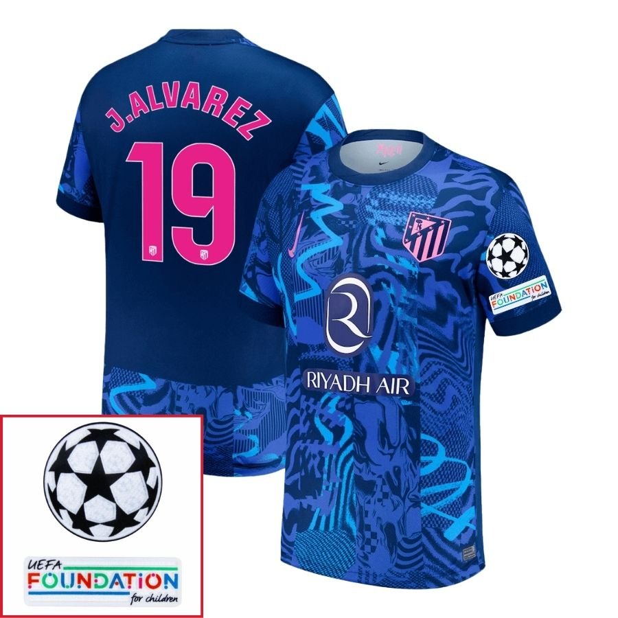 Atlético Madrid Julián Alvarez 19 Third Fan Jersey 2024/25 Patches UCL UEFA Foundation (Official Printing) - FutStore