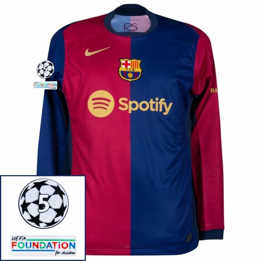 Barcelona Home Long Sleeve 2024/25 Patches UCL UEFA Foundation (Official Printing) - FutStore