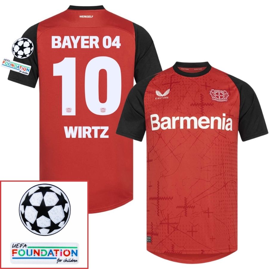 Bayer 04 Leverkusen Wirtz 10 Home Fan Jersey 2024/25 Patches UCL UEFA Foundation (Official Printing) - FutStore