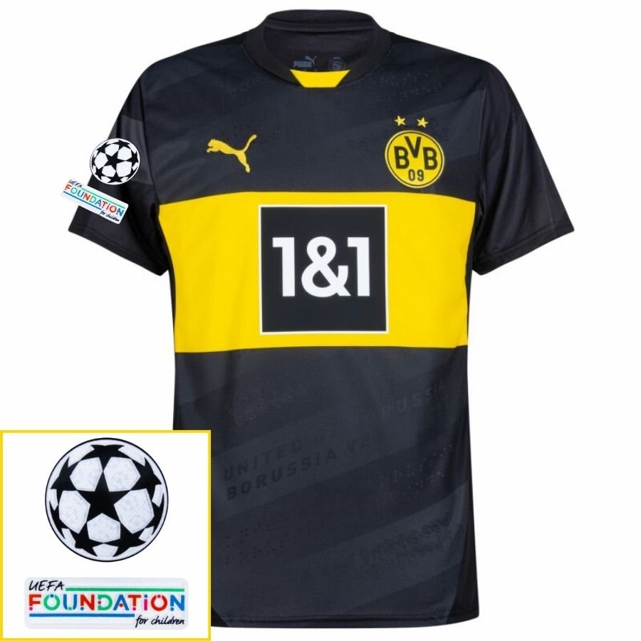 Borussia Dortmund Away 2024/25 Patches UCL UEFA Foundation (Official Printing) - FutStore