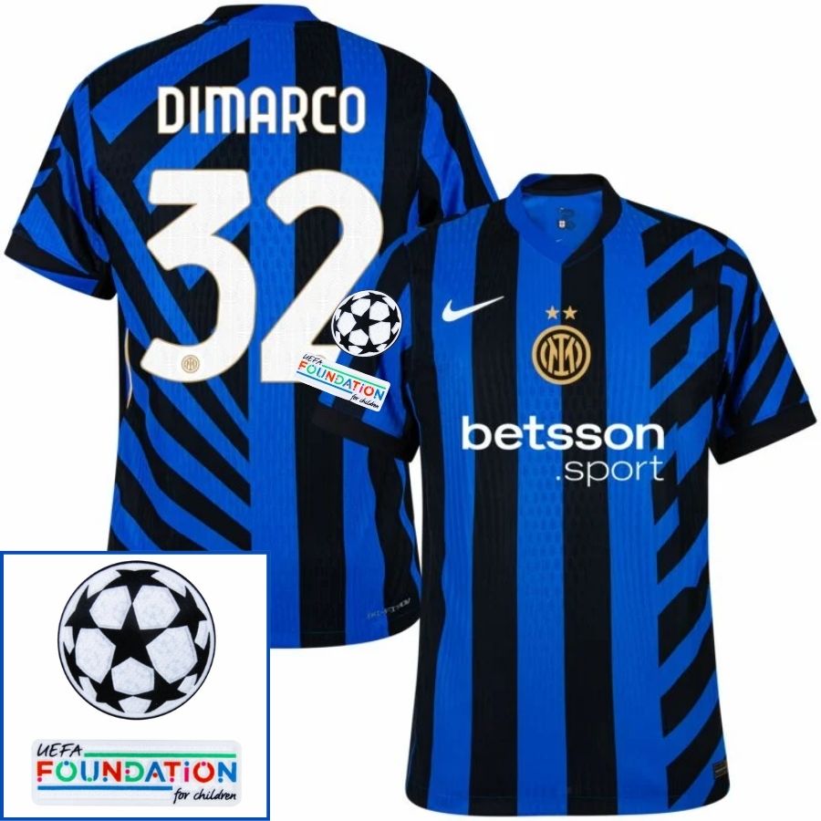 Inter Milan Dimarco 32 Home 2024/25 Patches UCL UEFA Foundation (Official Printing) - FutStore