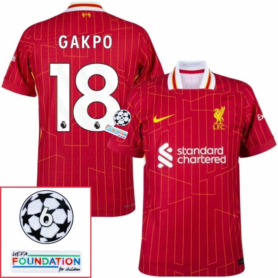 Liverpool Gakpo 18 Home 2024/25 Patches UCL UEFA Foundation (Official Printing) - FutStore