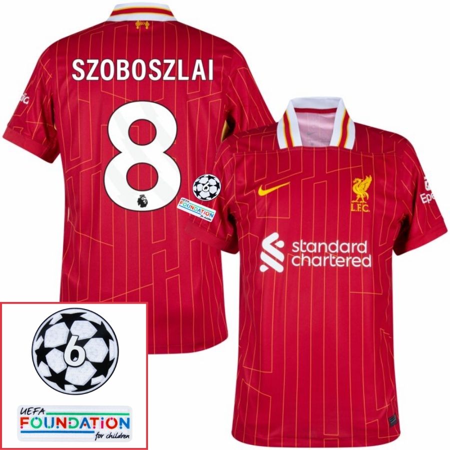 Liverpool Szoboszlai 8 Home 2024/25 Patches UCL UEFA Foundation (Official Printing) - FutStore