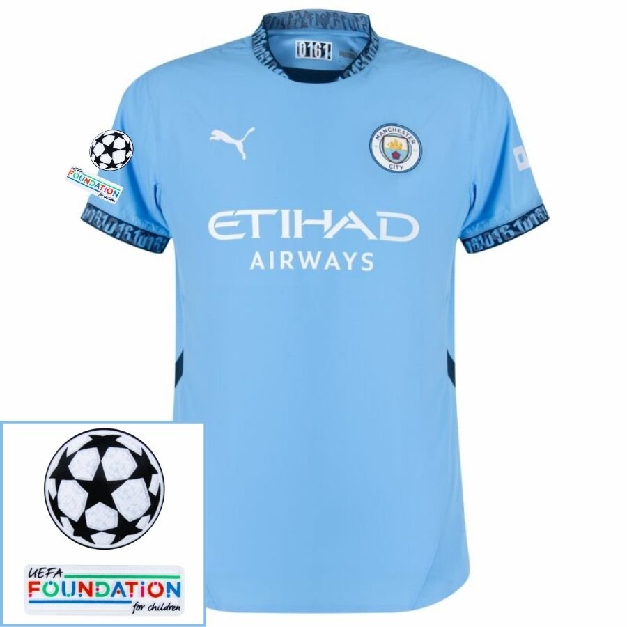 Manchester City Home 2024/25 Patches UCL UEFA Foundation (Official Printing) - FutStore