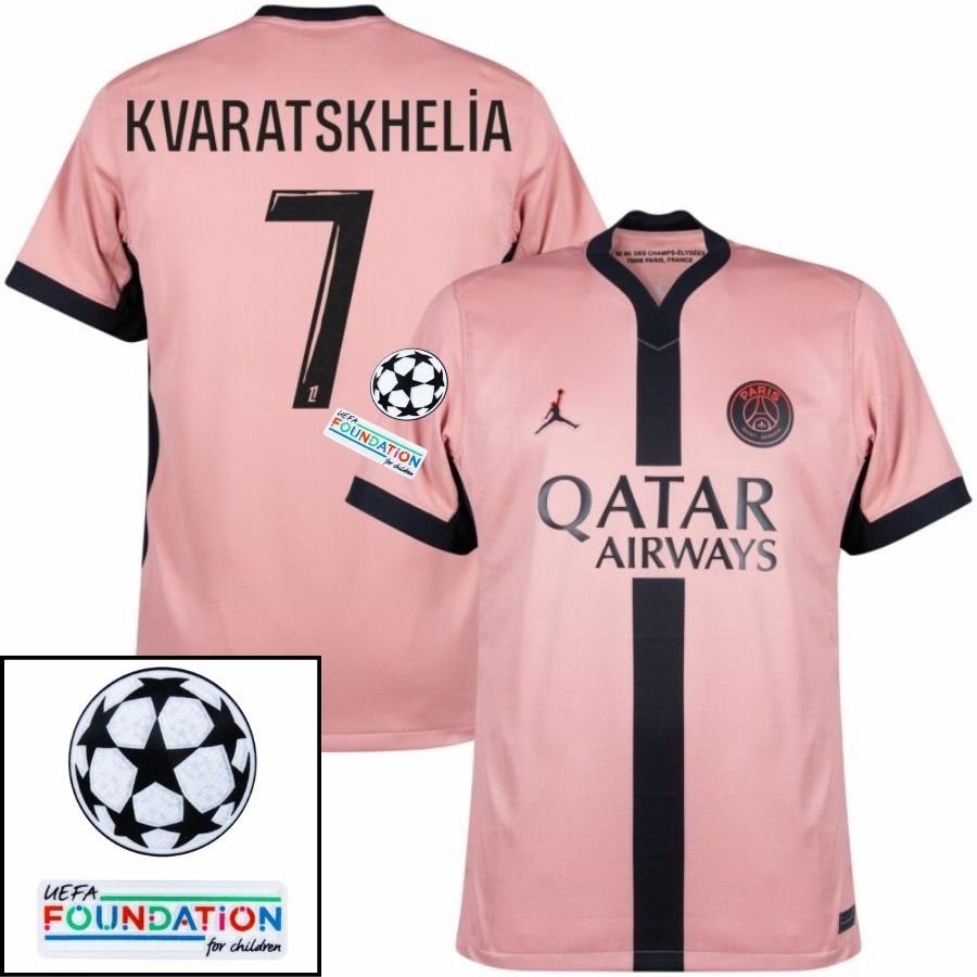 Paris Saint - Germain Kvaratskhelia 7 Fan Jersey Third Jordan 2023/24 Patches UCL UEFA Foundation (Official Printing) - FutStore