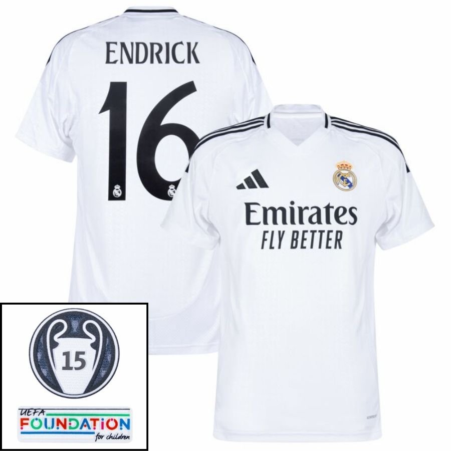 Real Madrid Endrick 16 Home Fan Jersey 2024/25 Patches UCL UEFA Foundation (Official Printing) - FutStore