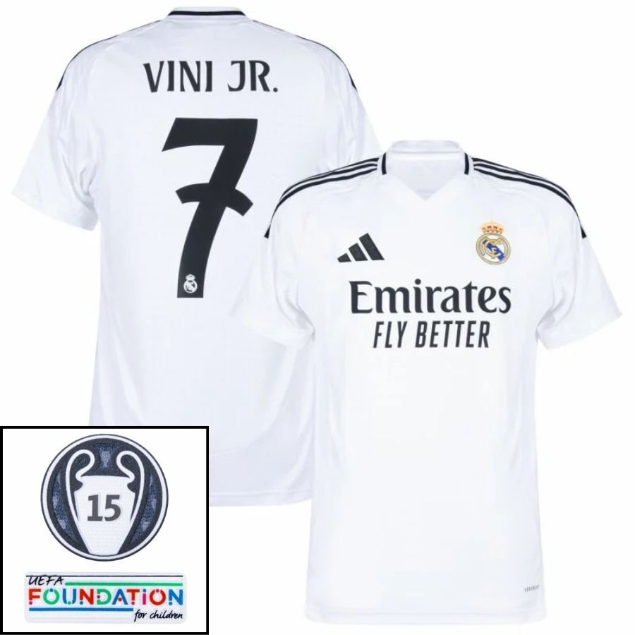 Real Madrid Vini JR. 7 Home Fan Jersey 2024/25 Patches UCL UEFA Foundation (Official Printing) - FutStore