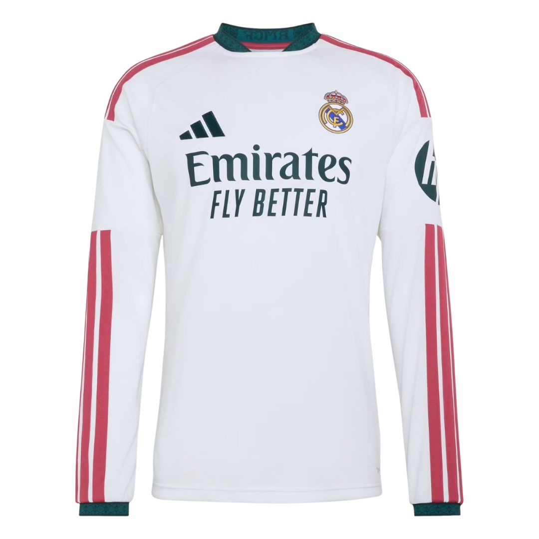 Real Madrid home long sleeve soccer jersey 2026/27 fan version in white