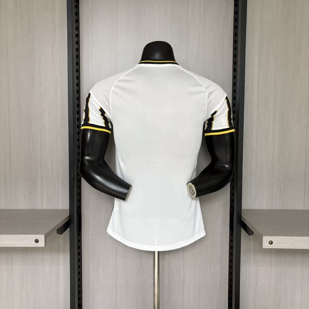 Boca Juniors player version soccer jersey 2026/27 in black and white stripes with gold trim - view 4