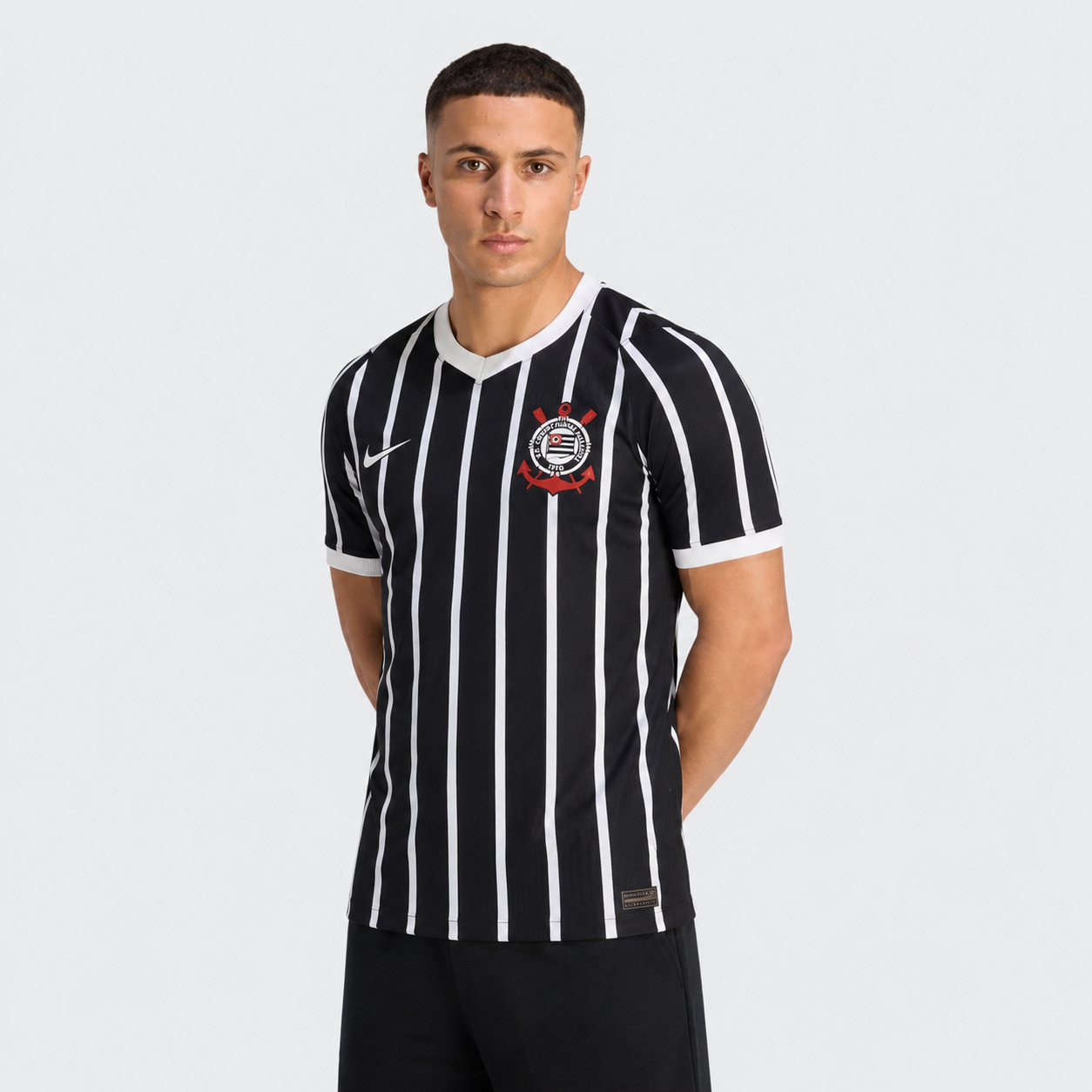 Corinthians away player version soccer jersey 2026/27 in black with white stripes
