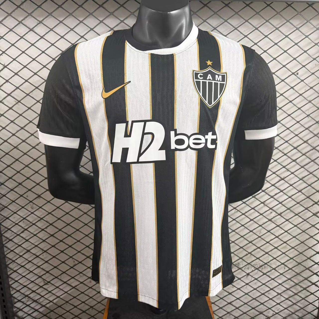 Atletico Mineiro home player version soccer jersey 2026/27 in black and white stripes - view 3
