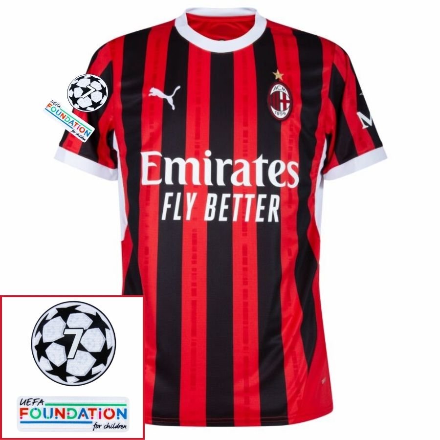 AC Milan Home Fan Jersey 2024/25 Patches UCL UEFA Foundation (Official Printing) - FutStore