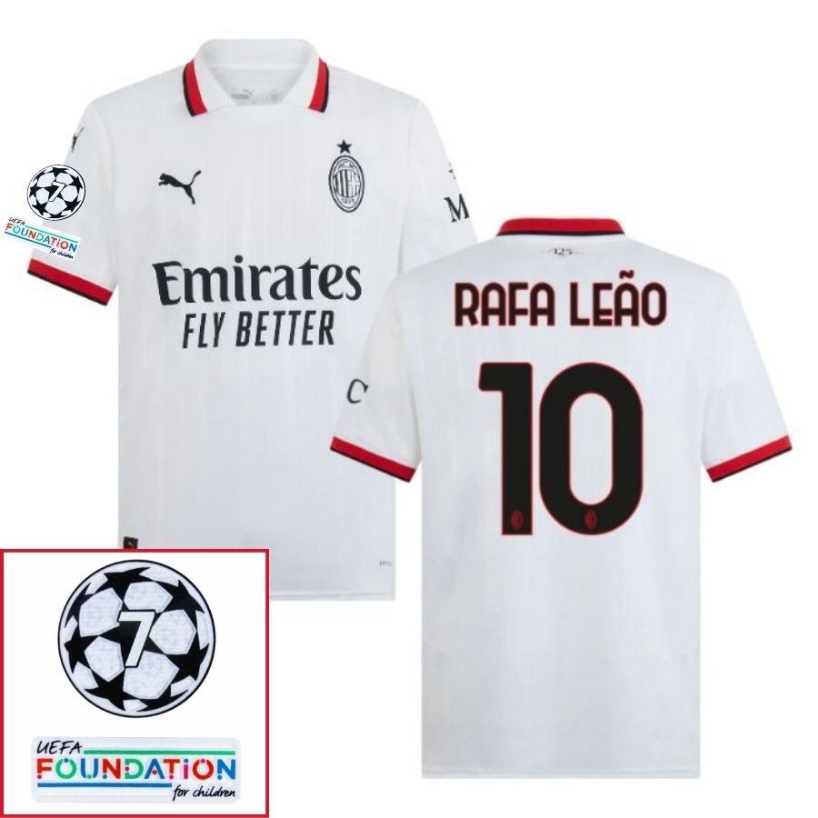 AC Milan Rafa Leão Away Fan Jersey 2024/25 Patches UCL UEFA Foundation (Official Printing) - FutStore