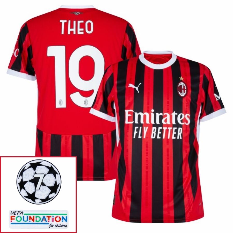 AC Milan Theo 19 Home Fan Jersey 2024/25 Patches UCL UEFA Foundation (Official Printing) - FutStore
