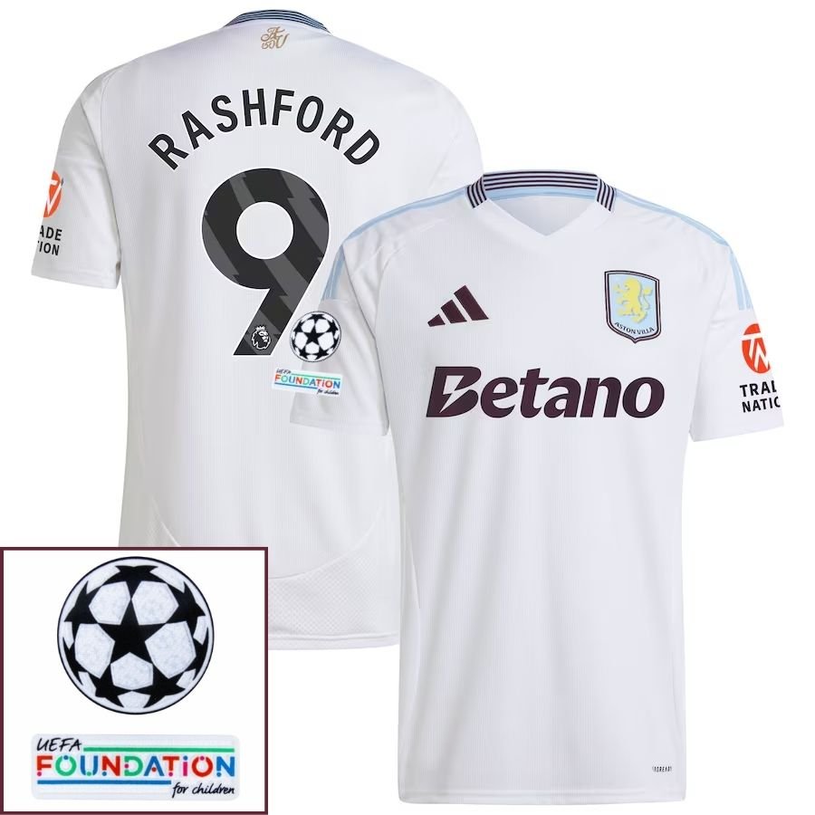 Aston Villa Rashford 9 Away Fan Jersey 2024/25 Patches UCL UEFA Foundation (Official Printing) - FutStore