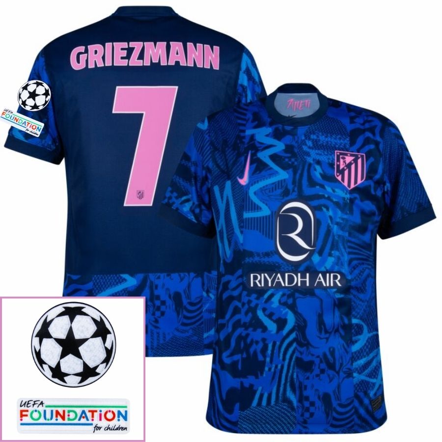 Atlético Madrid Griezmann 7 Third Fan Jersey 2024/25 Patches UCL UEFA Foundation (Official Printing) - FutStore