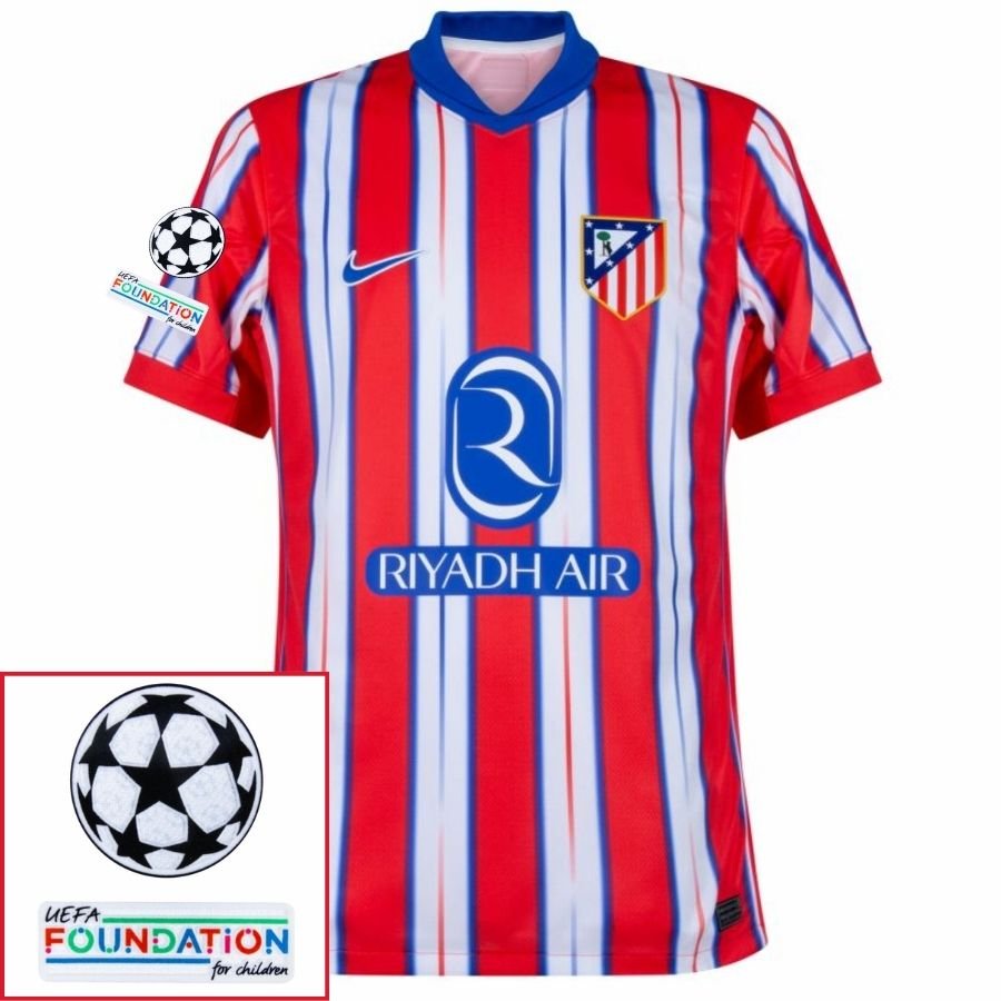 Atlético Madrid Home Fan Jersey 2024/25 Patches UCL UEFA Foundation (Official Printing) - FutStore