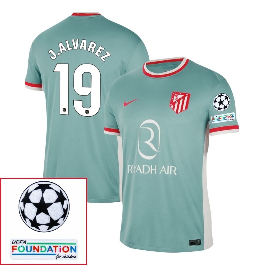 Atlético Madrid Julián Alvarez 19 Away Fan Jersey 2024/25 Patches UCL UEFA Foundation (Official Printing) - FutStore
