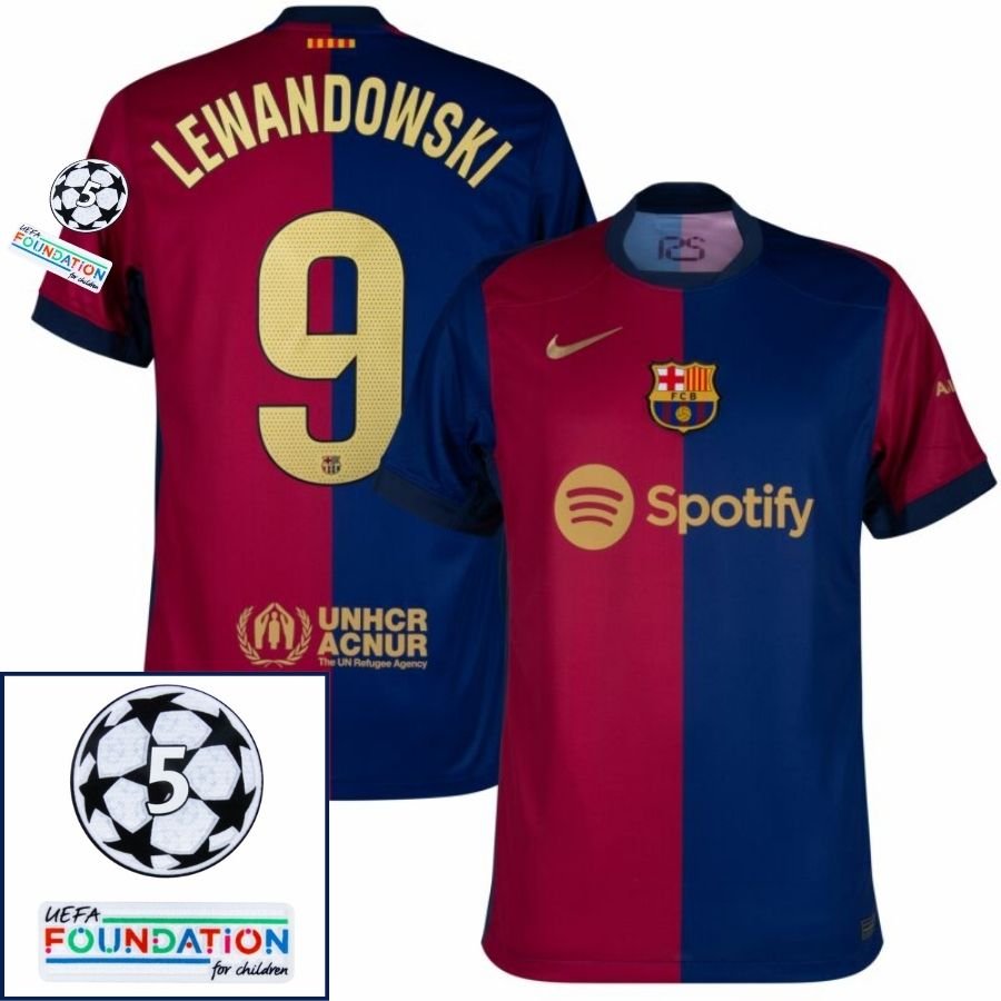 Barcelona Lewandowski 9 Home 2024/25 Patches UCL UEFA Foundation (Official Printing) - FutStore
