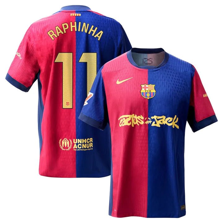 Barcelona Travis Scott Home Fan Jersey 2025/26 Spotify 11 Raphinha - FutStore