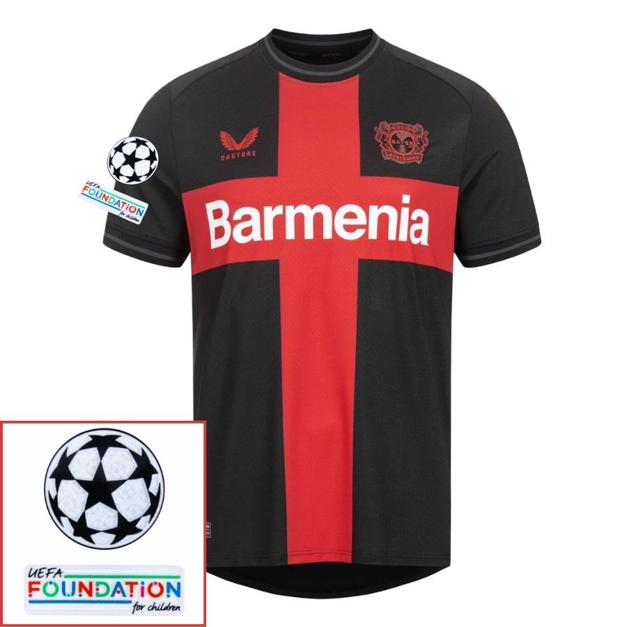 Bayer 04 Leverkusen Home Fan Jersey 2023/24 Patches UCL UEFA Foundation (Official Printing) - FutStore