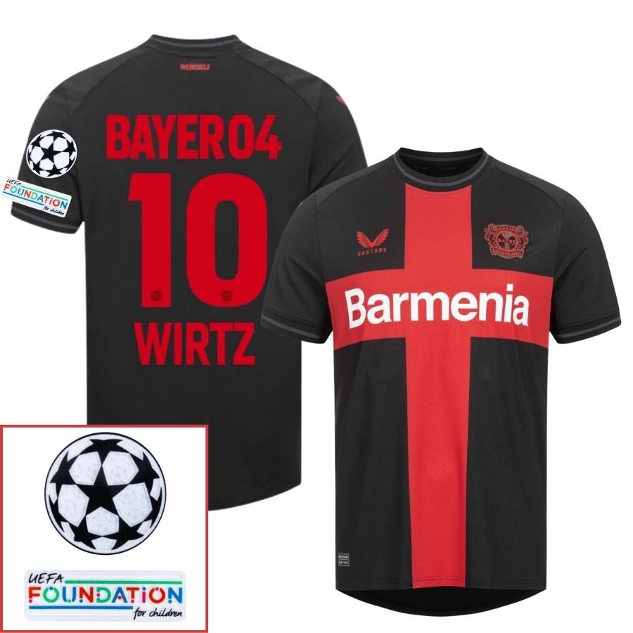 Bayer 04 Leverkusen Wirtz 10 Home Fan Jersey 2023/24 Patches UCL UEFA Foundation (Official Printing) - FutStore