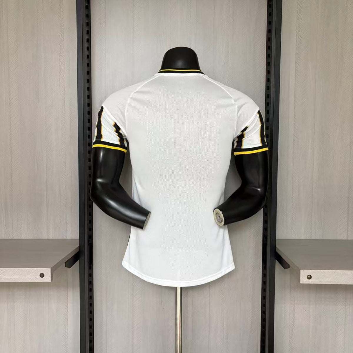 Boca Juniors player version soccer jersey 2026/27 in black and white stripes with gold trim - view 4