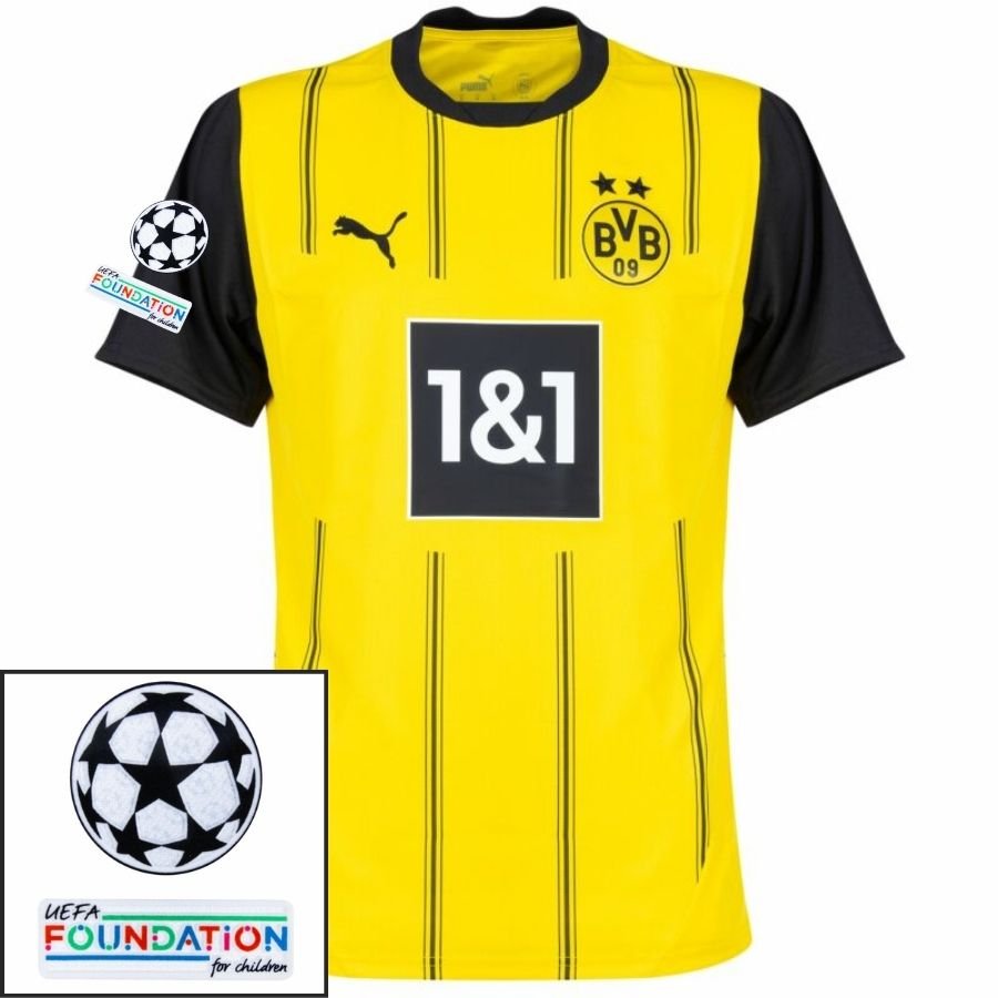 Borussia Dortmund Home 2024/25 Patches UCL UEFA Foundation (Official Printing) - FutStore