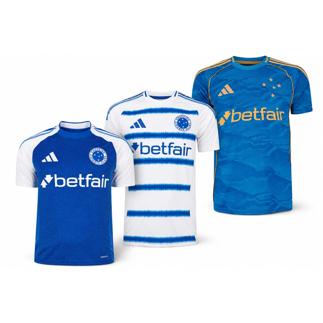 Cruzeiro Home, Away e Third 2025/26 - Kit 3 - Fan Version - FutStore