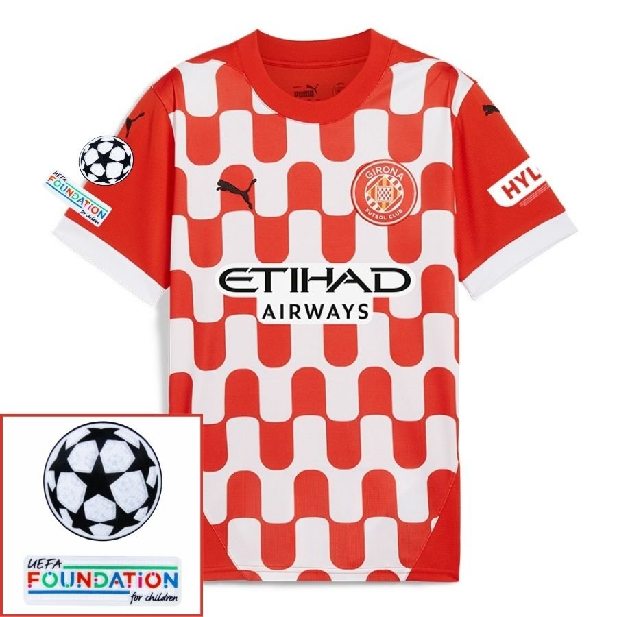 Girona Home 2024/25 Patches UCL UEFA Foundation (Official Printing) - FutStore