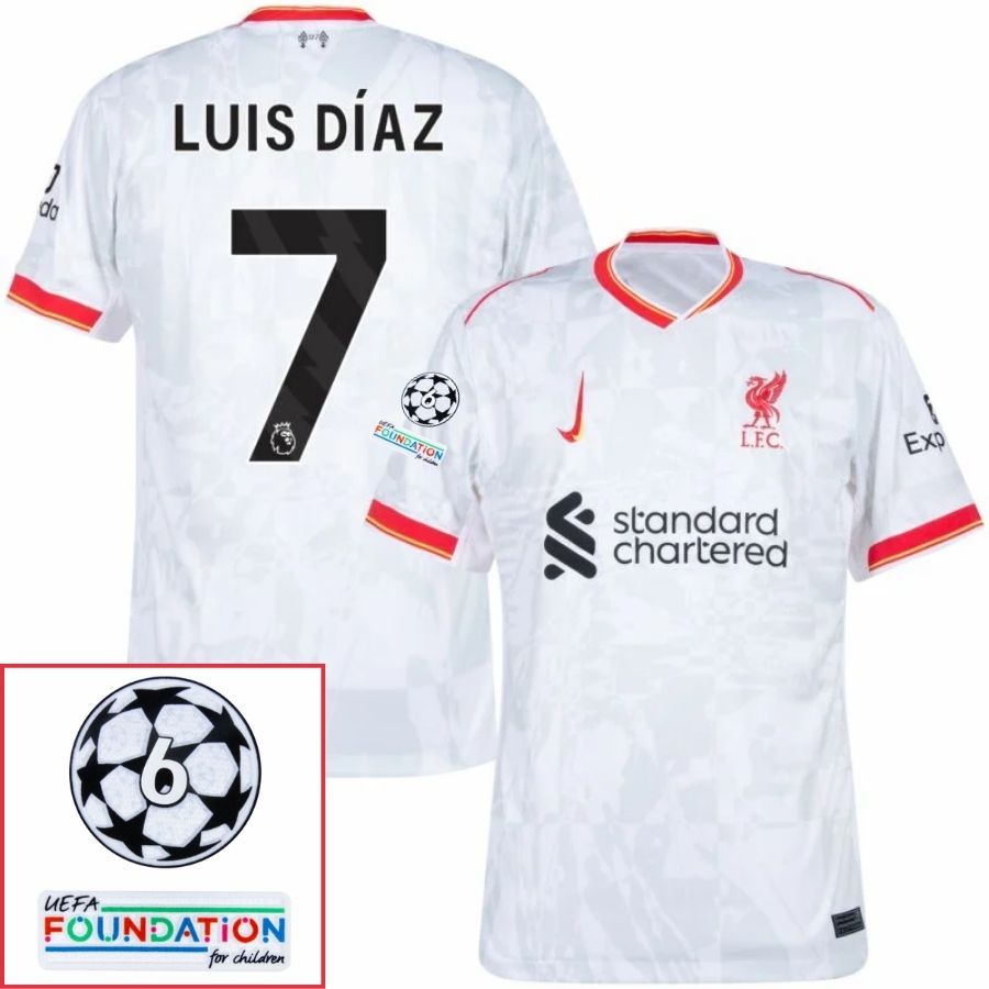Liverpool Luis Díaz 7 Away 2024/25 Patches UCL UEFA Foundation (Official Printing) - FutStore