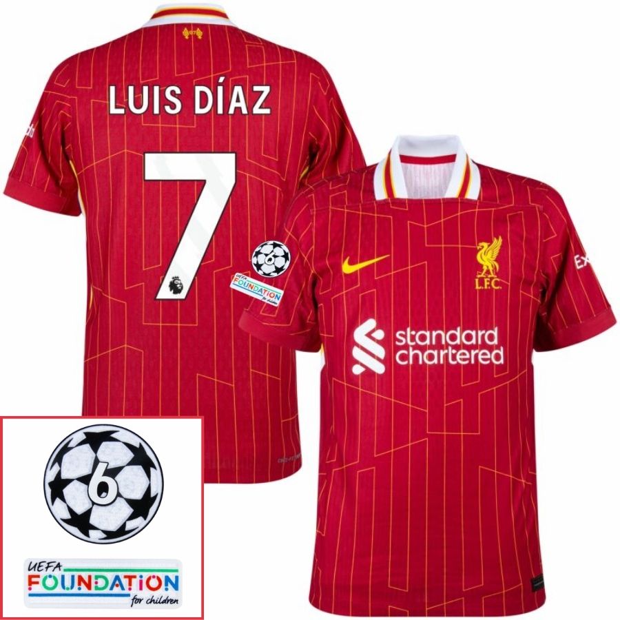 Liverpool Luis Díaz 7 Home 2024/25 Patches UCL UEFA Foundation (Official Printing) - FutStore