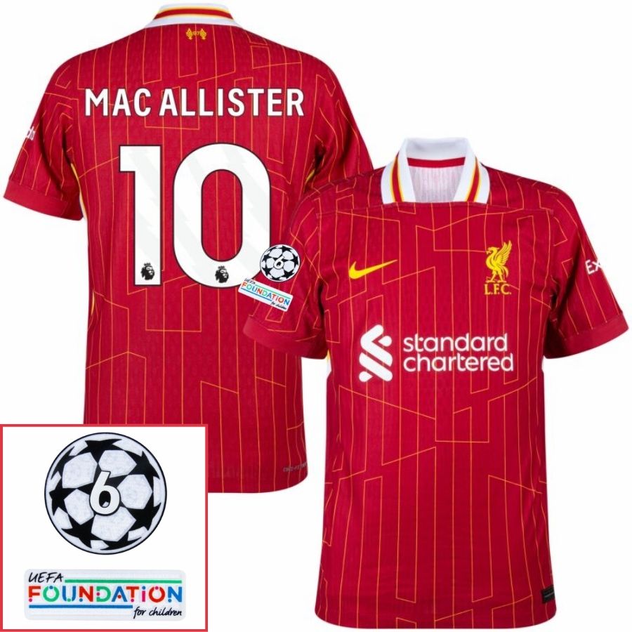Liverpool Mac Allister 10 Home 2024/25 Patches UCL UEFA Foundation (Official Printing) - FutStore