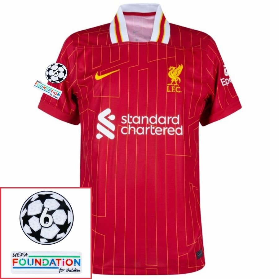 Liverpool Mohamed Salah 11 Home Fan Jersey 2024/25 Patches UCL UEFA Foundation (Official Printing) - FutStore