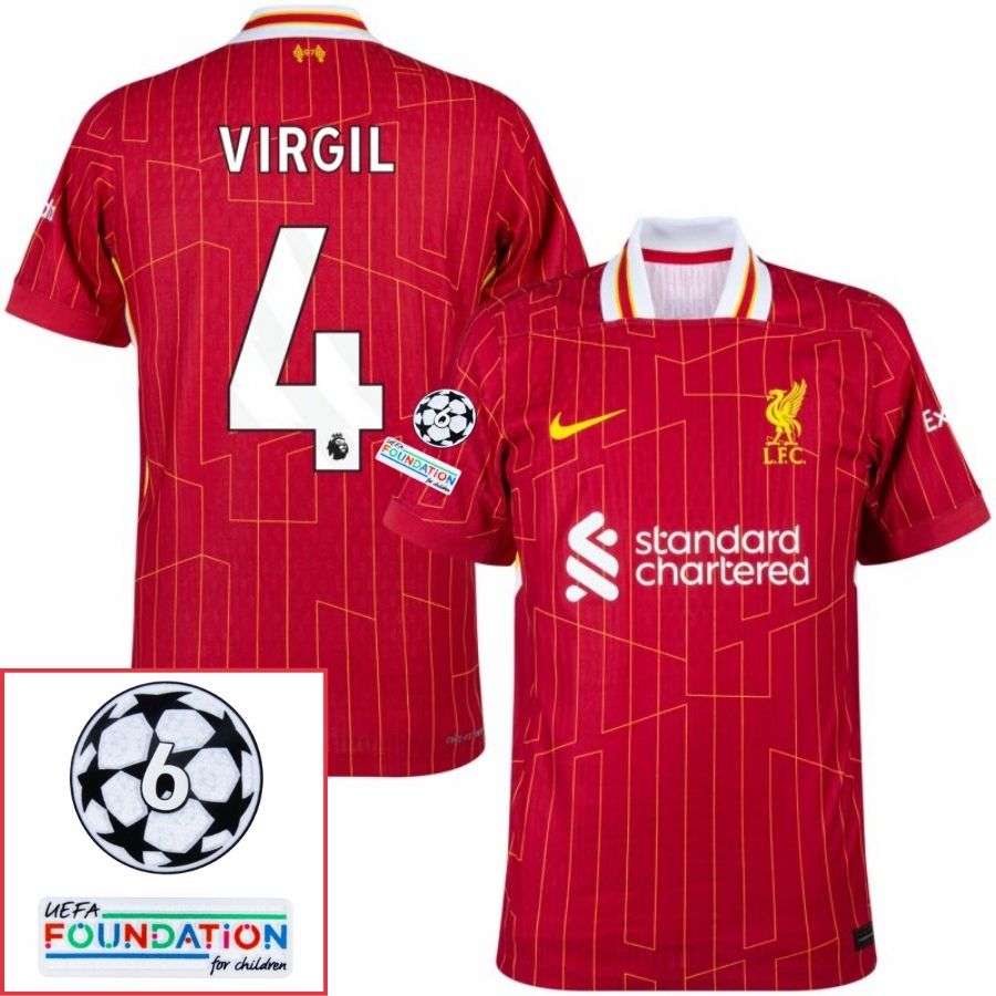 Liverpool Virgil 4 Home 2024/25 Patches UCL UEFA Foundation (Official Printing) - FutStore