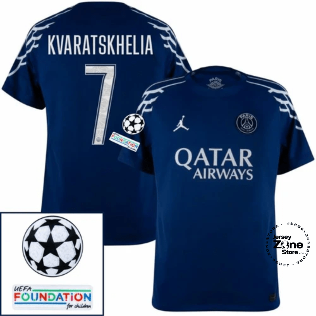 Paris Saint - Germain Kvaratskhelia 7 Fan Jersey Fourth Jordan 2024/25 Patches UCL UEFA Foundation (Official Printing) - FutStore