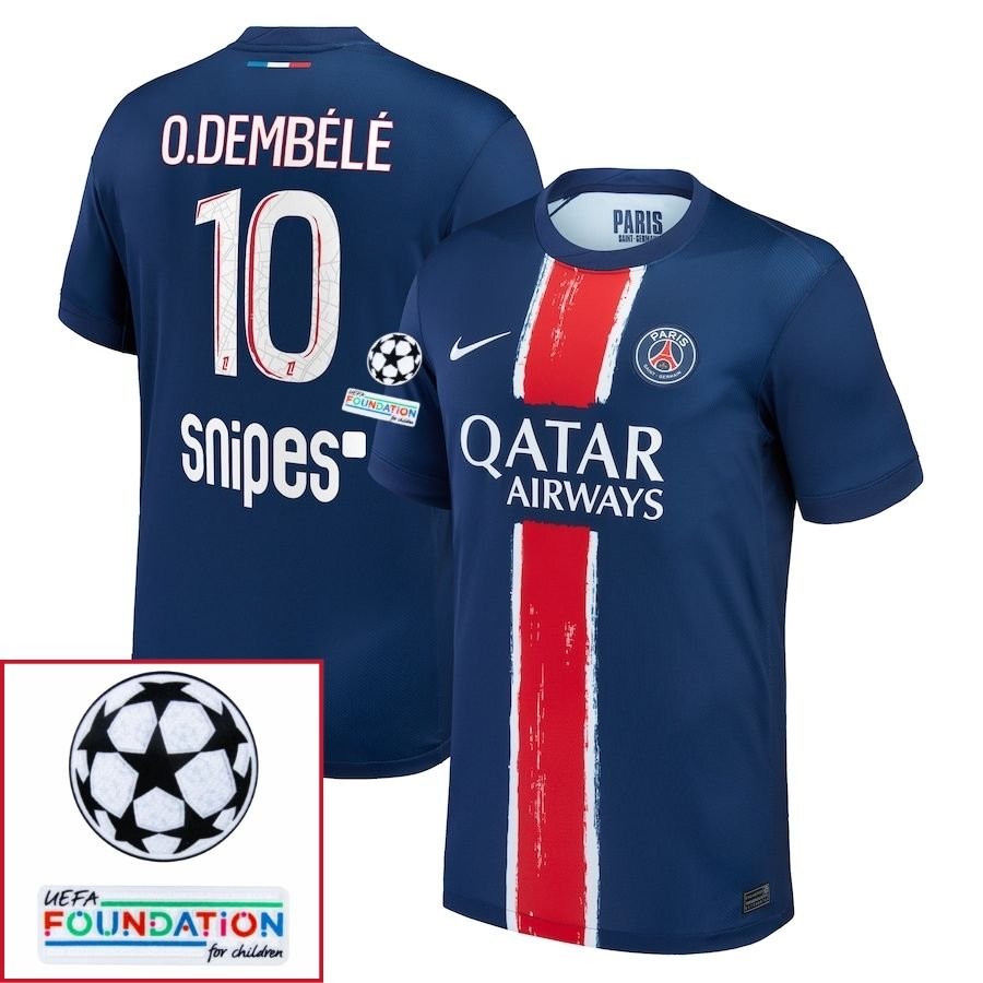 Paris Saint - Germain O.DEMBELE 10 Fan Jersey Home 2024/25 Patches UCL UEFA Foundation (Official Printing) - FutStore