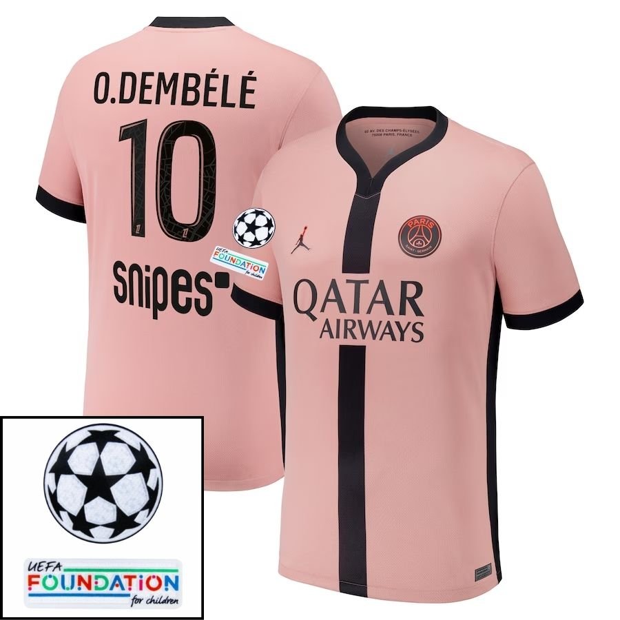 Paris Saint - Germain O.DEMBELE 10 Fan Jersey Third Jordan 2023/24 Patches UCL UEFA Foundation (Official Printing) - FutStore