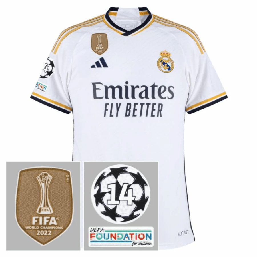Real Madrid Home Fan Jersey 2023/24 Patch FIFA WCC Patch UCL UEFA Foundation Patches - FutStore